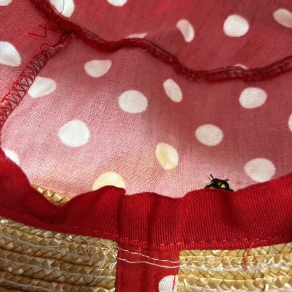 Vintage Straw Sun Hat Cap Red Polka Dots Foldable Walt Disney World‎ - Picture 4 of 9